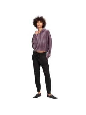 DKNY Sport Purple Lavender Velvet Cropped Hoodie Pullover Sweater Top size M